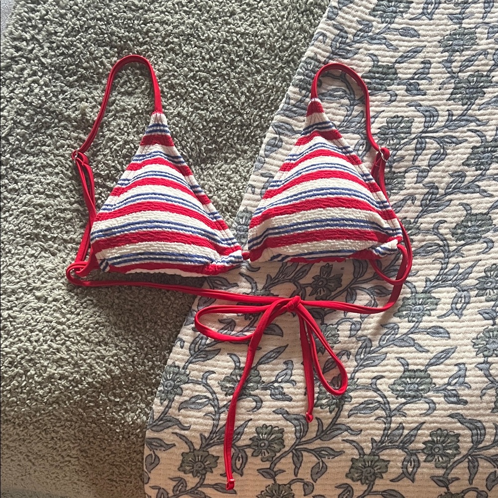 Striped Red, White & Blue Triangle Bikini Top